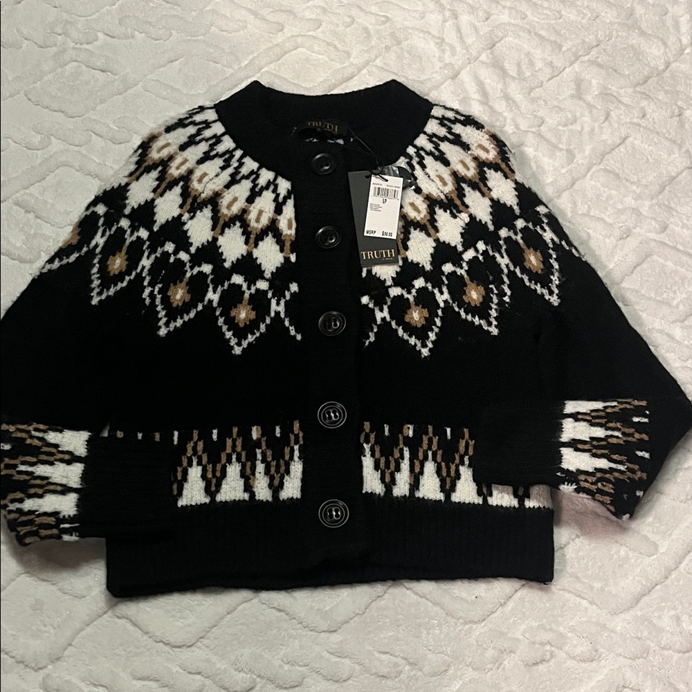 ❄️WOMENS  Truth Black and White Geometric Cardigan